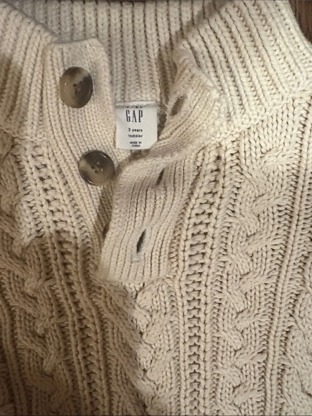 GAP Cream Cable-Knit Button-Front Preppy Turtleneck Sweater
